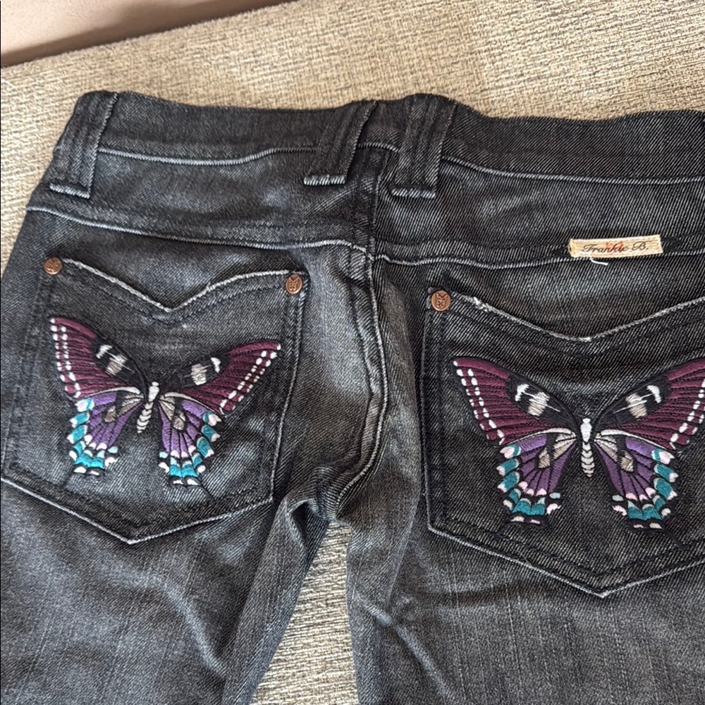 Frankie B. Black Flare Jeans with Butterfly Design